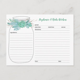 Succulents Mason Jar Bridal Shower Recipe Cards