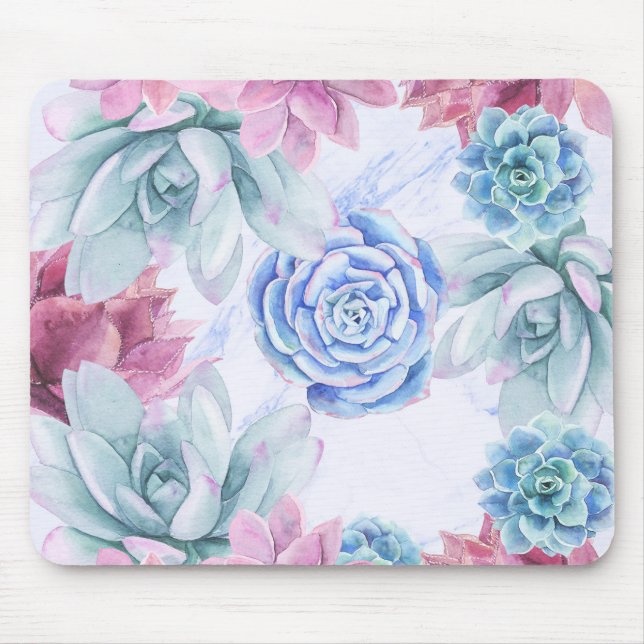 Succulents Modern Chic Marble Fiesta Garden Mouse Pad (Front)