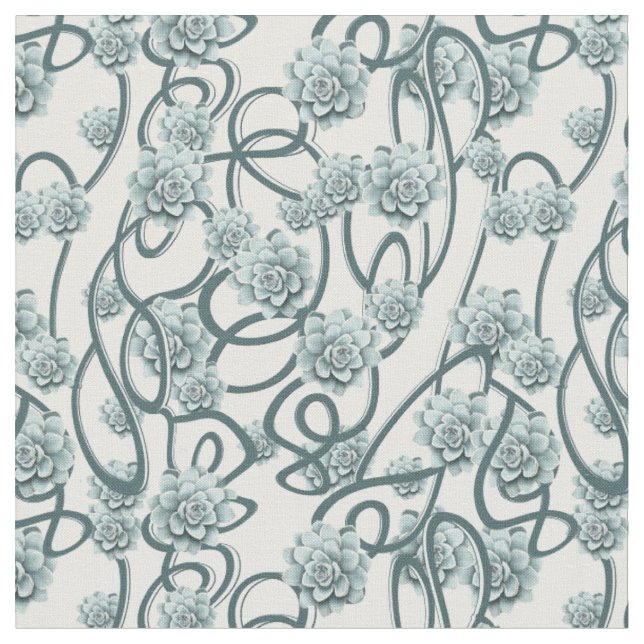 Succulents on a Modern white background Fabric (Close Up)