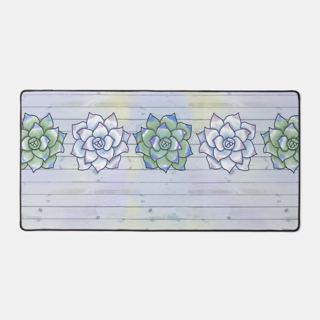 Succulents on Wood Plank Background Desk Mat (Front)