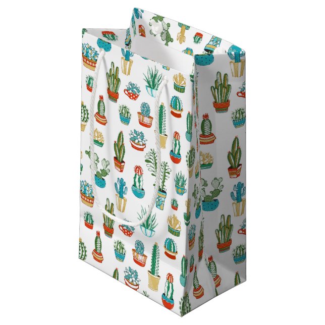 Succulents Pattern Small Gift Bag (Front Angled)