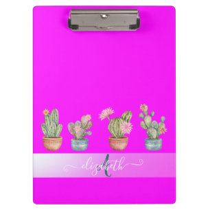 Succulents Pink Fluorescent Monogram Clipboard