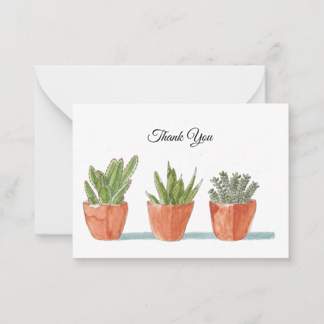 Succulents Plants Potted Thank You Cards (Front)