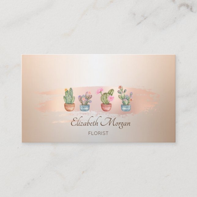 Succulents Rose Gold Brush Stroke Bakery Business Card (Front)