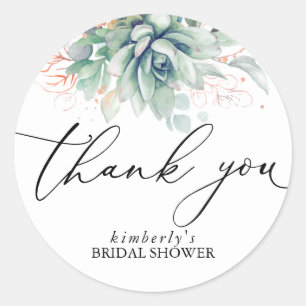 Succulents Rose Gold Greenery Thank You Classic Round Sticker