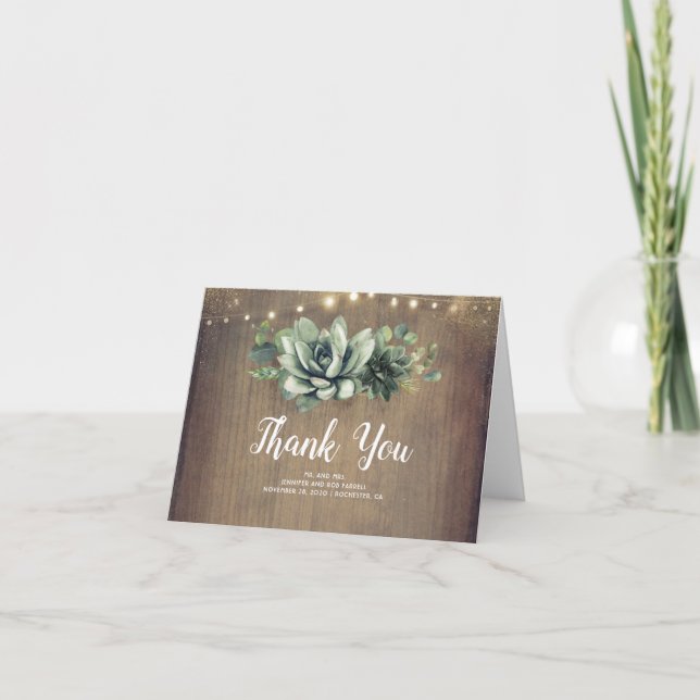 Succulents Rustic Country Wedding Thank You (Front)