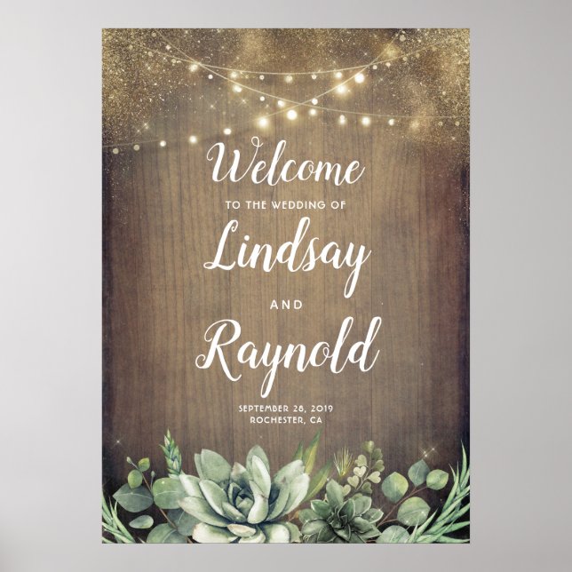 Succulents Rustic Country Wedding Welcome Poster (Front)