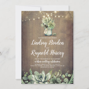 Succulents Rustic Greenery Country Barn Wedding Invitation