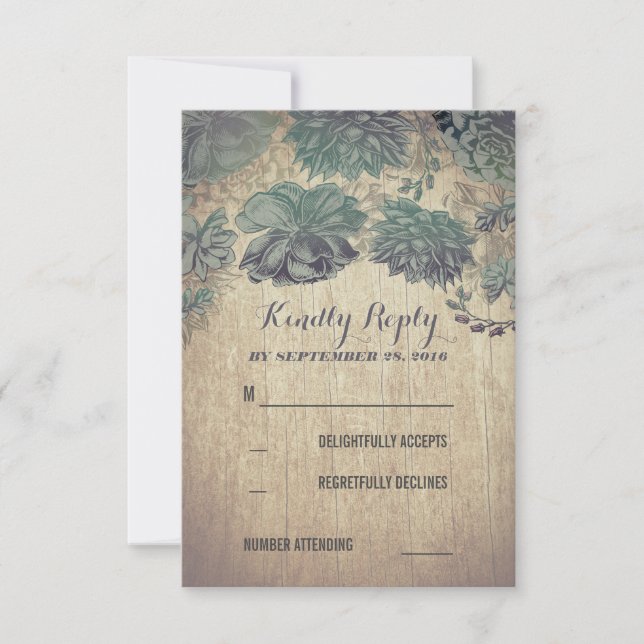 Succulents Rustic Wedding RSVP Cards (Front)