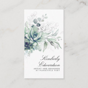 Succulents Silver Greenery Elegant Boho Foliage Business Card