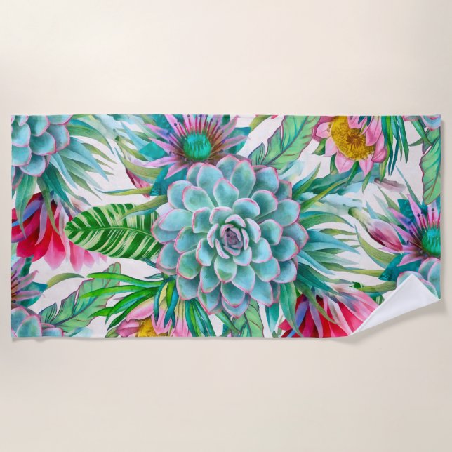 Succulents tropical garden beach towel (Front)