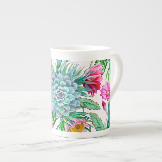 Succulents tropical garden bone china mug (Front Right)