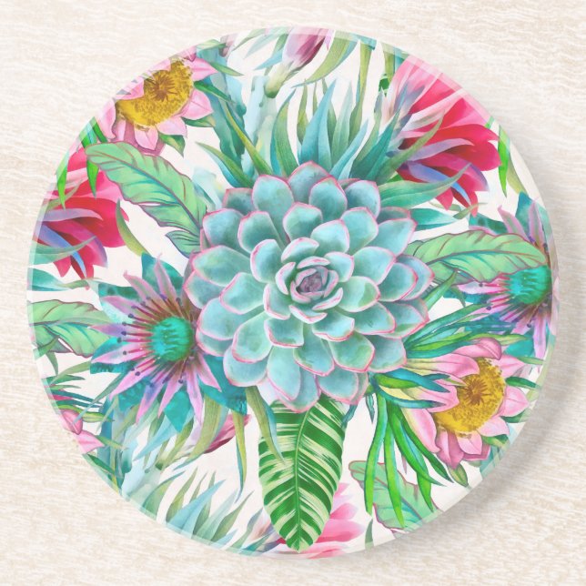 Succulents tropical garden coaster (Front)