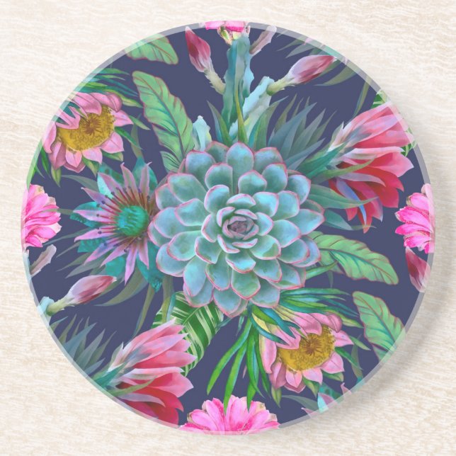 Succulents tropical garden coaster (Front)