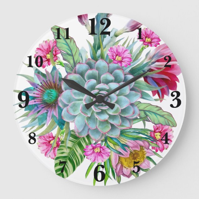 Succulents Tropical Garden Large Clock (Front)