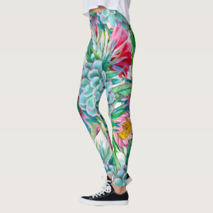 Succulents tropical garden leggings