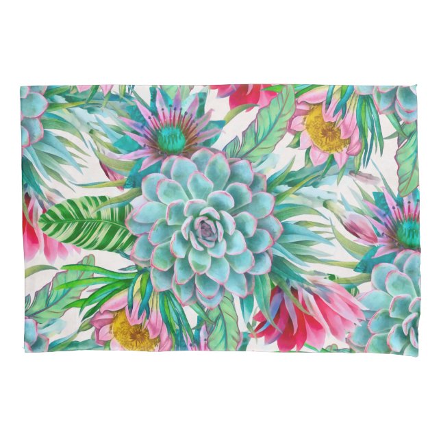 Succulents tropical garden pillowcase (Front)