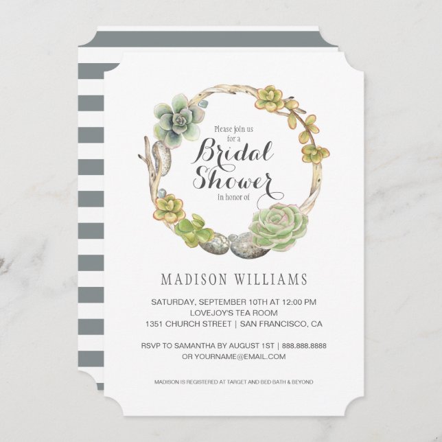 Succulents, Twigs and Stones | Bridal Shower Invitation (Front/Back)