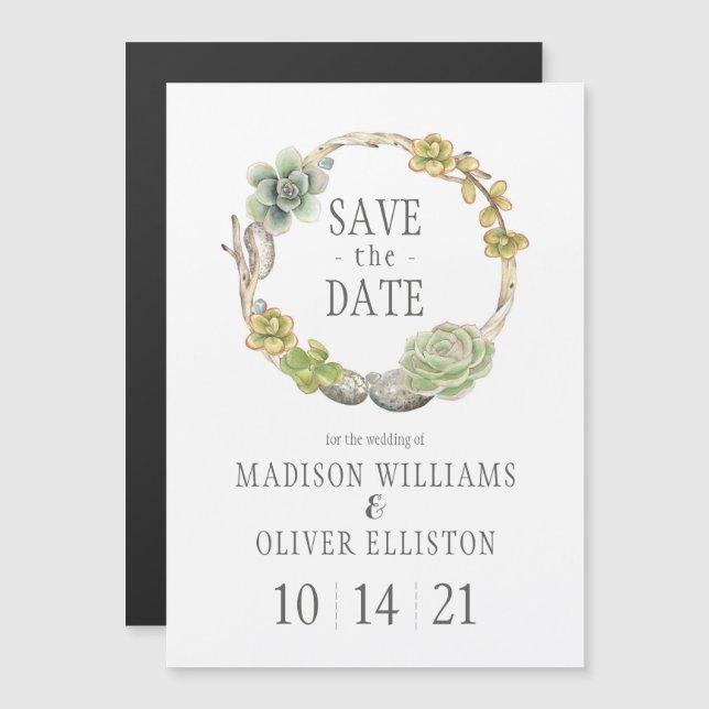 Succulents, Twigs and Stones | Save the Date Magnetic Invitation (Front/Back)
