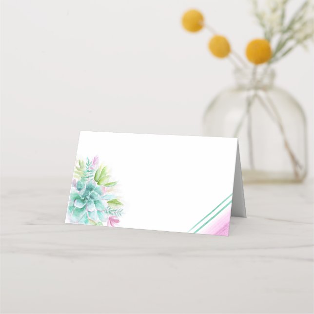 Succulents watercolor art place cards (Front)