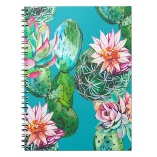 Succulents watercolor illustration pattern notebook
