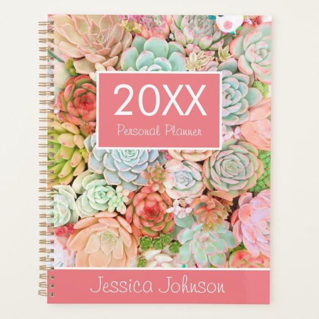 Succulents Weekly Monthly Personalised Personal Pl Planner (Front)