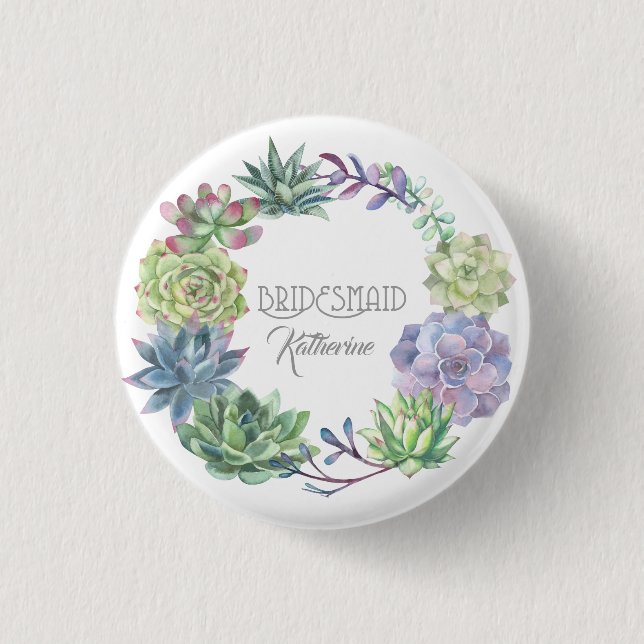 Succulents Wreath Bridesmaid ID517 3 Cm Round Badge (Front)
