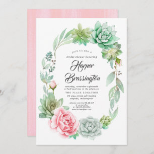 Succulents Wreath Floral Pink Bridal Shower Invitation