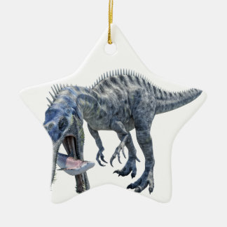 Suchomimus Dinosaur Eating a Shark Ceramic Tree Decoration