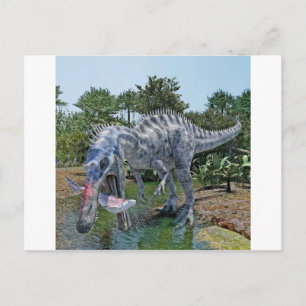 Suchomimus Dinosaur Eating a Shark in a Swamp Postcard