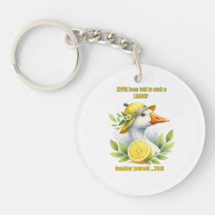 suck a lemon, funny sassy goose keychain
