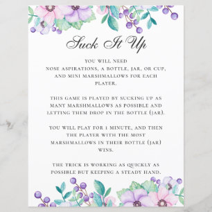 Suck It Up. Baby shower game. Purple floral