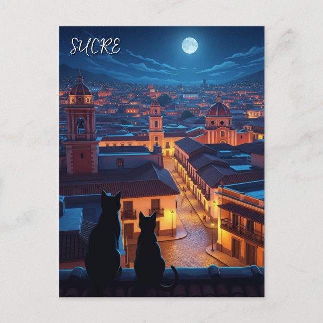 Sucre Bolivia cats Night Postcard (Front)
