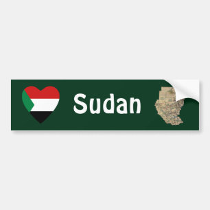 Sudan Flag Heart + Map Bumper Sticker
