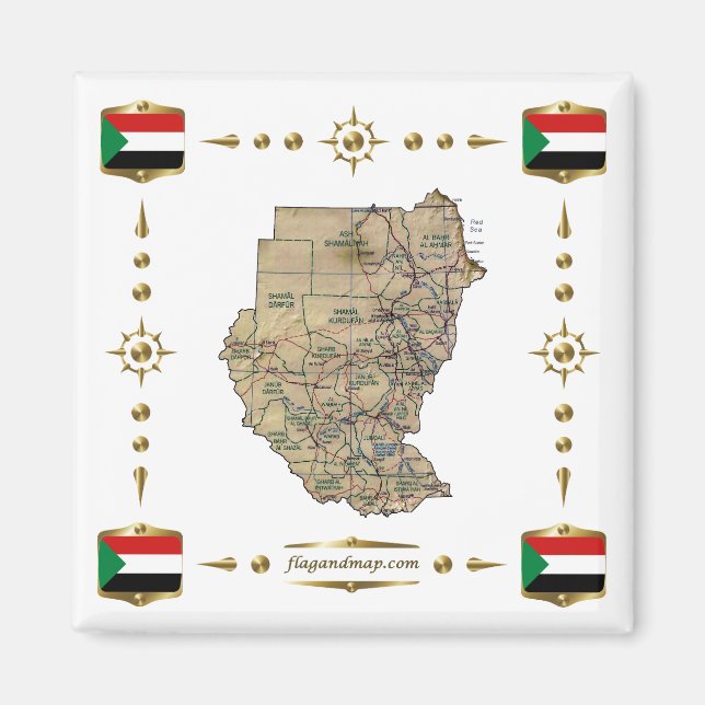 Sudan Map + Flags Magnet (Front)