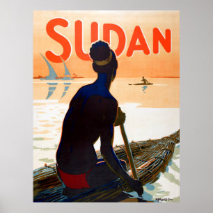 Sudan, traditional fishing, vintage travel poster