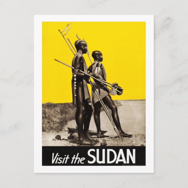 Sudan, warrior kids, spears, vintage, travel postcard (Front)
