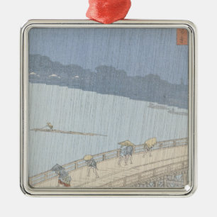 Sudden Shower on Ohashi Bridge at Ataka Metal Tree Decoration