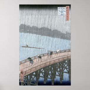 Sudden Shower over Shin-Ohashi Bridge and Poster