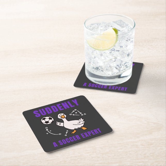 Suddenly a soccer expert square paper coaster (Insitu)