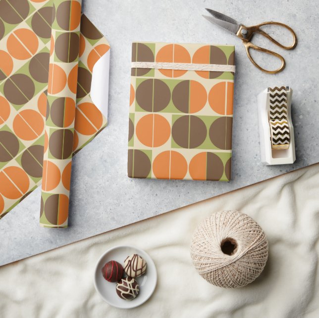 Suddenly Seventies Orange Brown Green Geometric Wrapping Paper (Crafts)