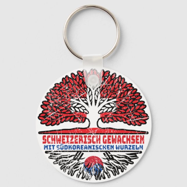 Südkorea Südkoreanisch Schweizer Schweiz Baum Key Ring (Front)