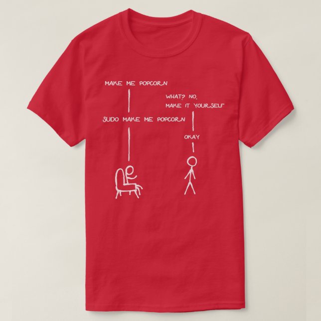 Sudo Make Me Popcorn Funny Programming Jokes T-Shirt (Design Front)