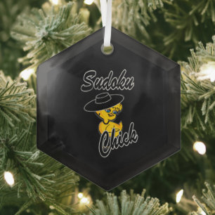 Sudoku Chick #4 Glass Tree Decoration