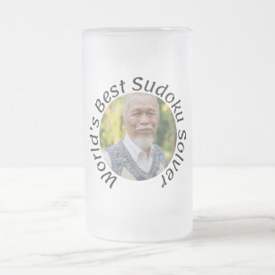 Sudoku Gift for Him: His Photo, His Title   Frosted Glass Beer Mug