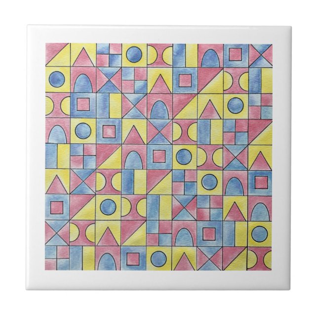 Sudoku One-Hand Painted Modern Bauhaus Geometric  Tile (Front)