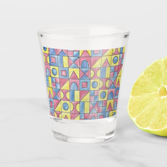 Sudoku One-Modern Bauhaus Geometric Art Shot Glass (Front)
