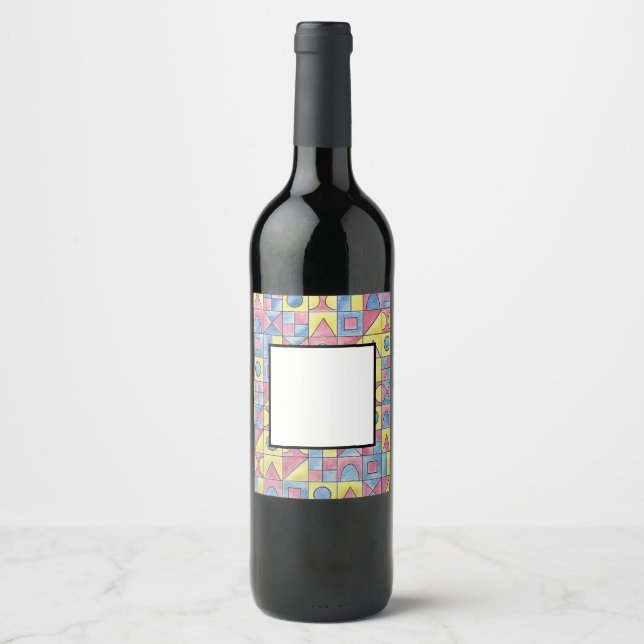 Sudoku One-Modern Bauhaus Geometric Watercolor Art Wine Label (Front)