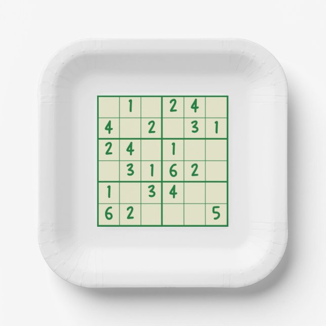  Sudoku Puzzles Paper Plate (Front)