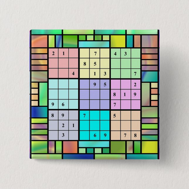 Sudoku Stained Glass Design 15 Cm Square Badge (Front)